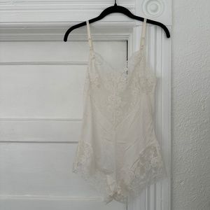 vintage cream ivory lace floral lingerie bodysuit one piece